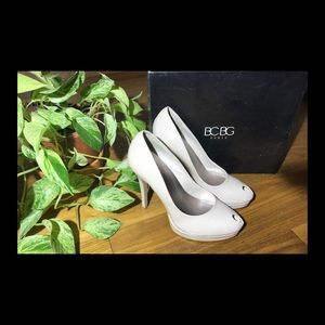BCBG Patent Leather peep toe heels